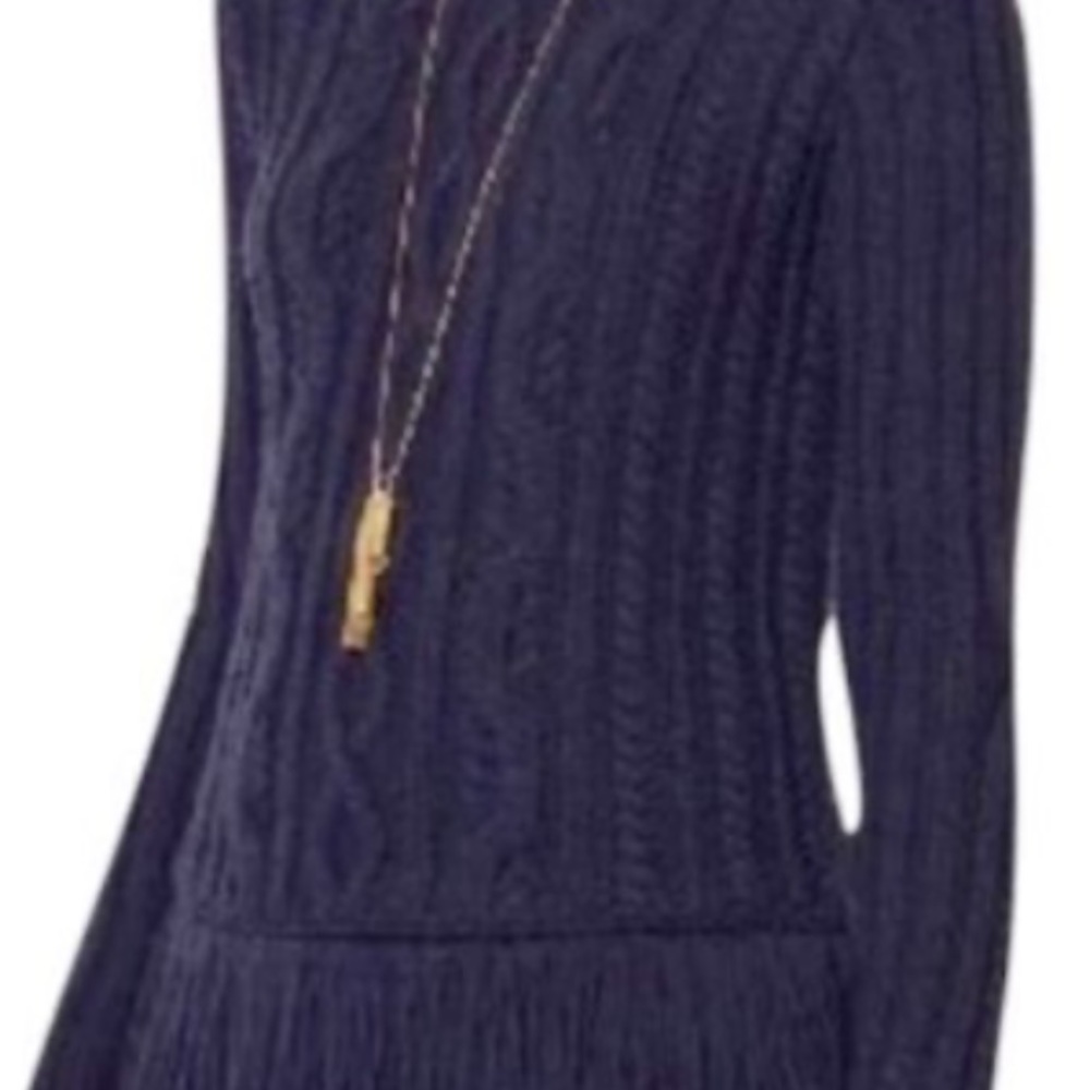 Black Tory Burch Valero Fringe cable knit mockneck fisherman Sweater - Picture 8 of 8
